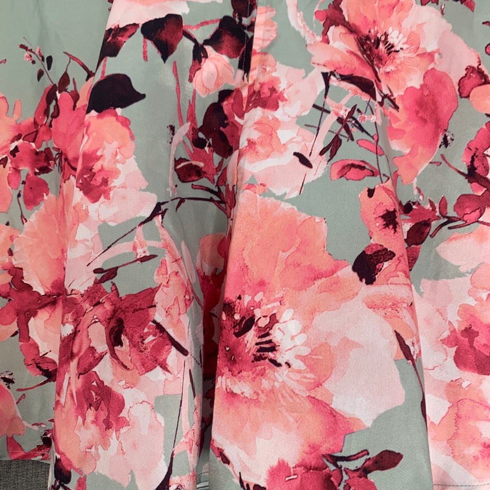 Jodi Kristopher Formal Elegant Floral Skirt Pleated Flared Puffy Skirt Pink 9 - Picture 12 of 13